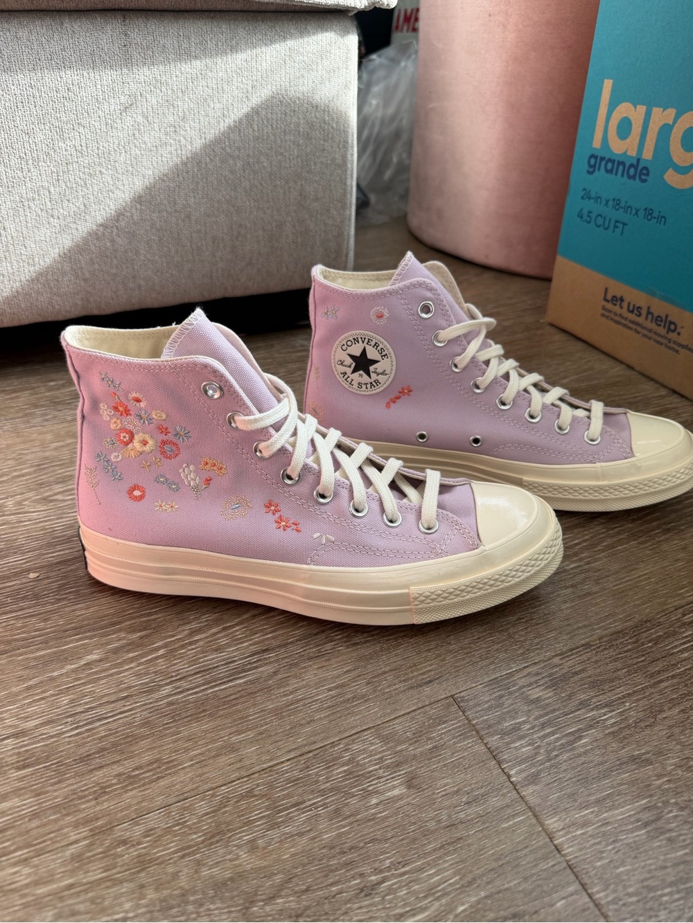 Converse High Top Sneakers in Lavender with Embroidered Florals